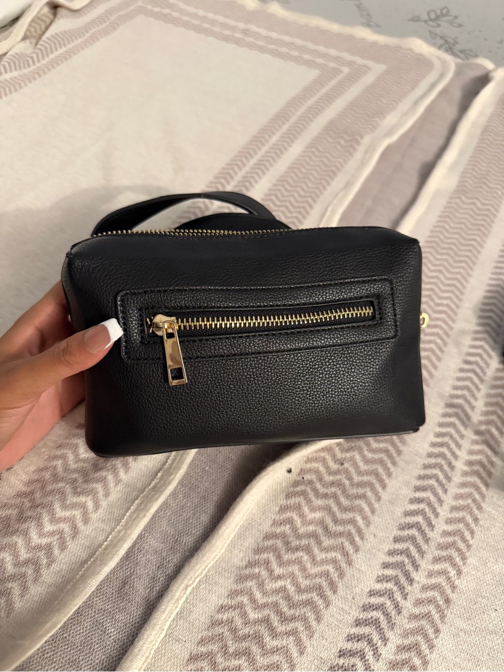 Black Leather Wristlet Crossbody Bag with Gold Hardware Fanny Pack